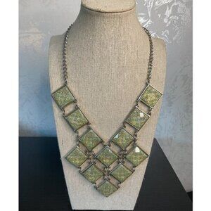 Jennifer Lopez Vintage Inspired Silver Chain Geometric Green Glitter Necklace